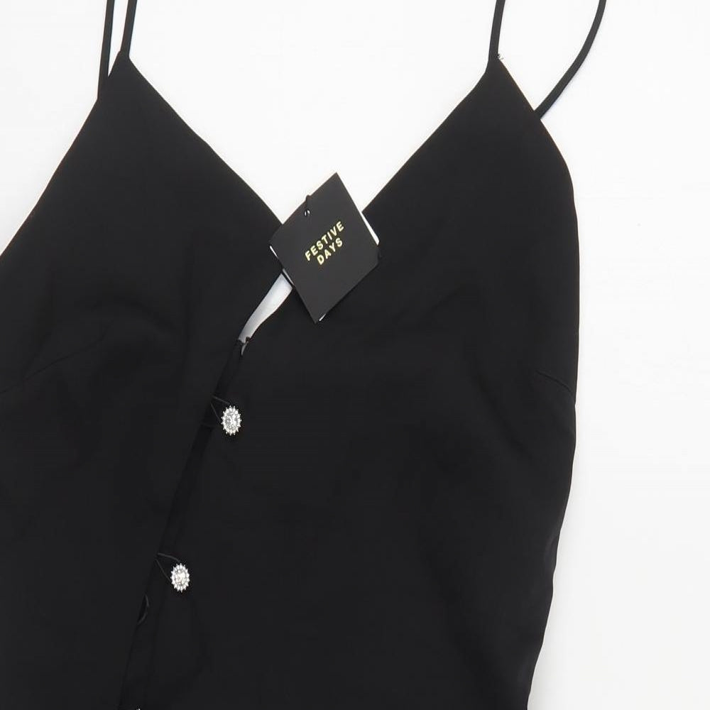 Zara Womens Black Polyester Mini Size M V-Neck Zip
