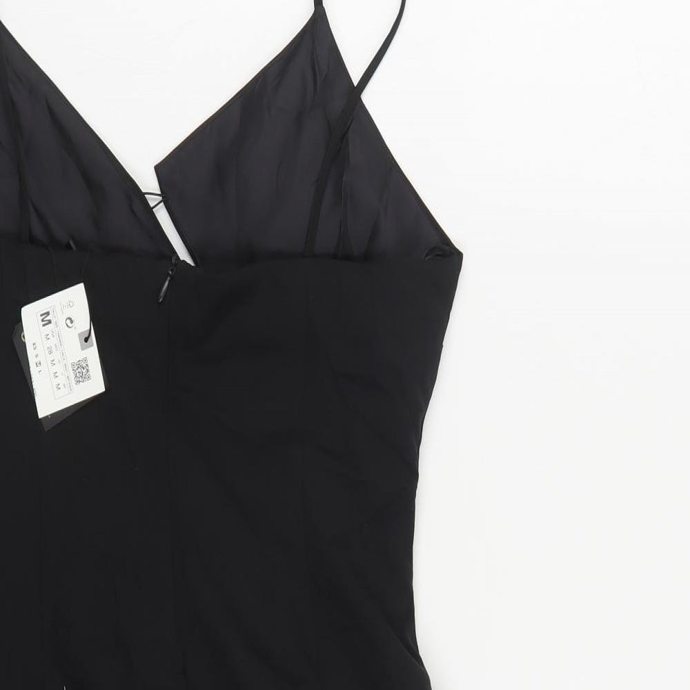 Zara Womens Black Polyester Mini Size M V-Neck Zip