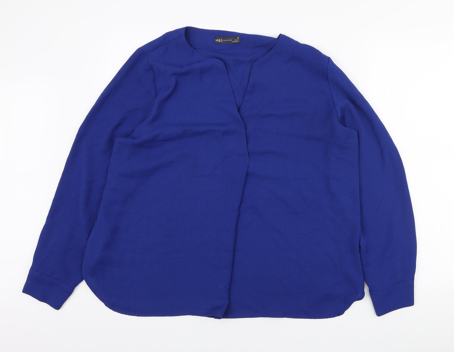Marks and Spencer Womens Blue Polyester Basic Blouse Size 16 V-Neck