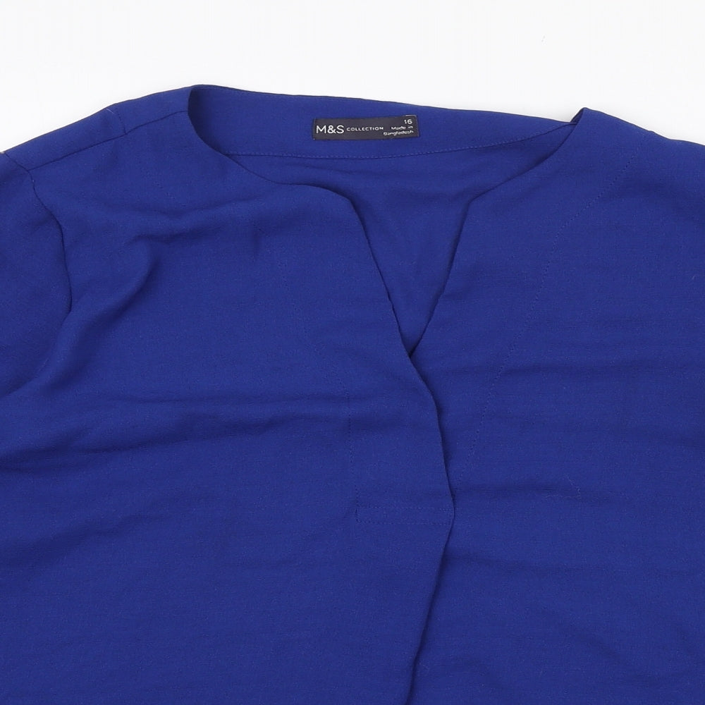 Marks and Spencer Womens Blue Polyester Basic Blouse Size 16 V-Neck