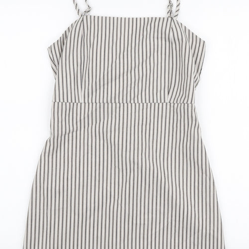 Pull&Bear Womens Ivory Striped Viscose Mini Size M Square Neck Zip