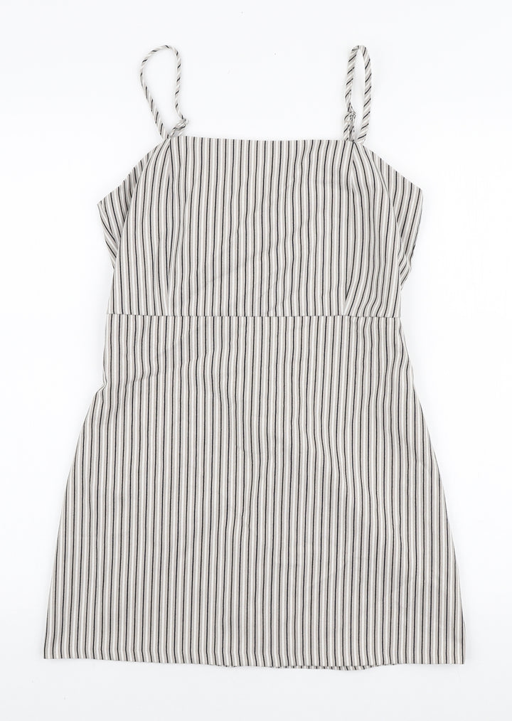 Pull&Bear Womens Ivory Striped Viscose Mini Size M Square Neck Zip