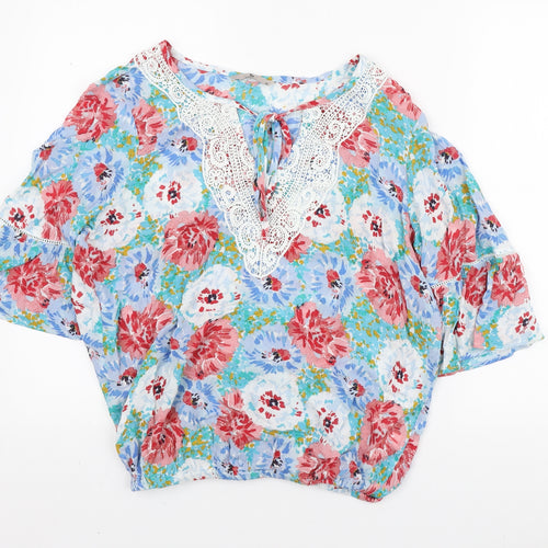 TU Womens Multicoloured Floral Viscose Basic Blouse Size 10 V-Neck - Lace Collar detail