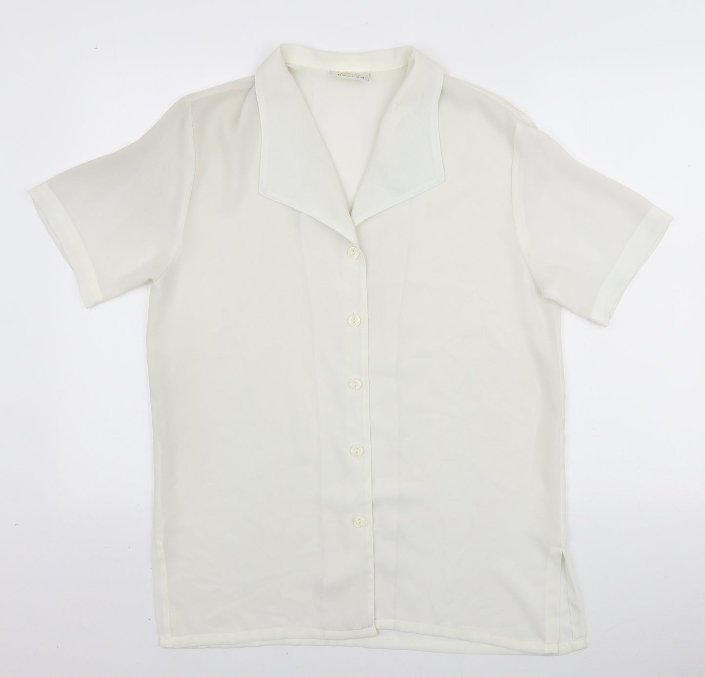 Charlotte Halton Womens White Polyester Basic Button-Up Size 12 Collared