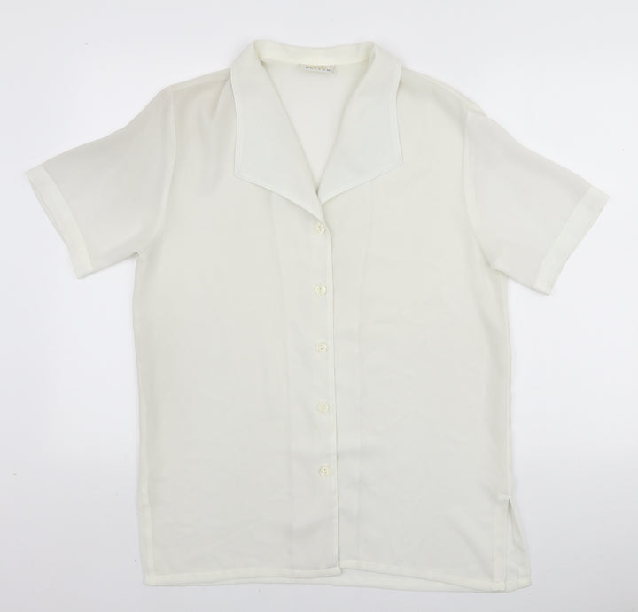 Charlotte Halton Womens White Polyester Basic Button-Up Size 12 Collared