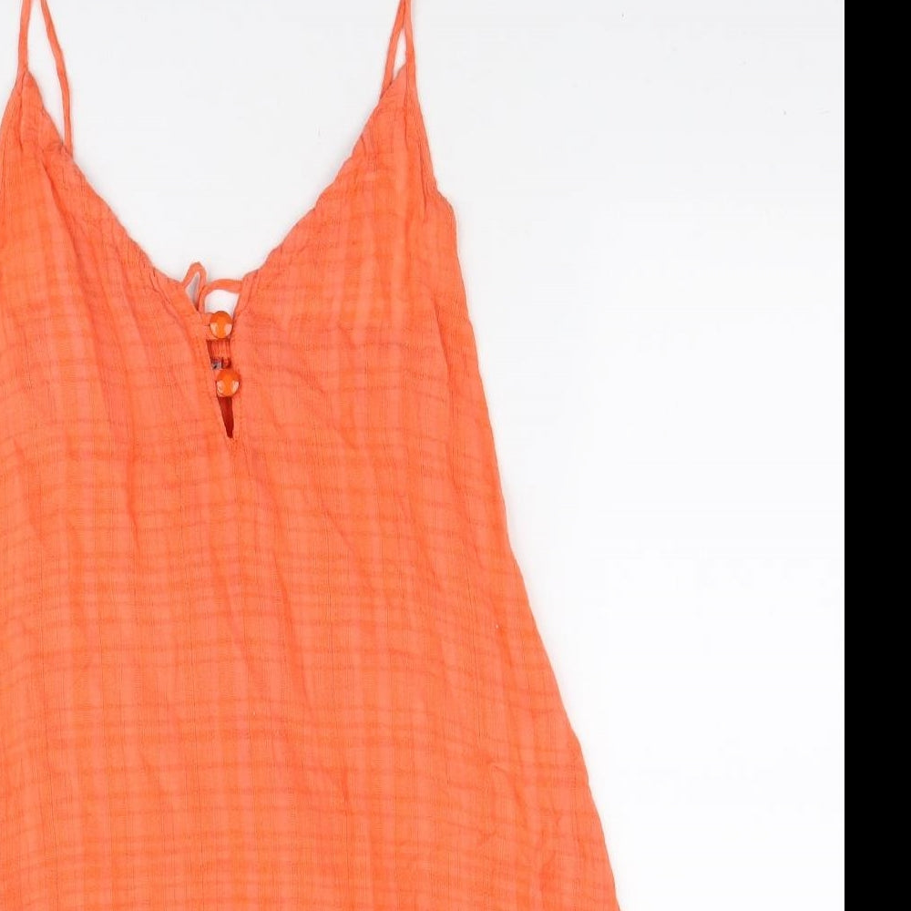 Del Sol Womens Orange Cotton Mini Size L V-Neck Button