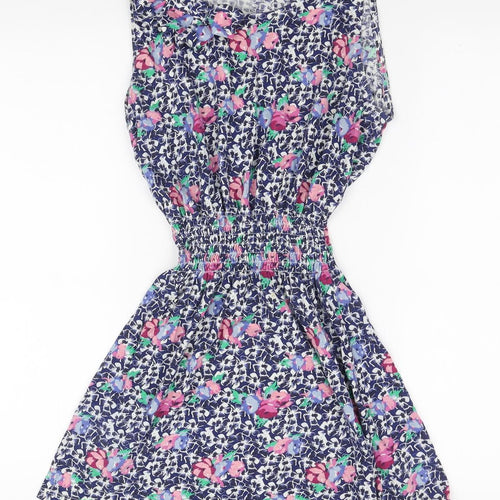 Topshop Womens Blue Floral Cotton Mini Size 8 Boat Neck Pullover