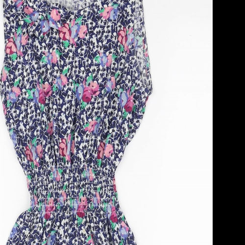 Topshop Womens Blue Floral Cotton Mini Size 8 Boat Neck Pullover