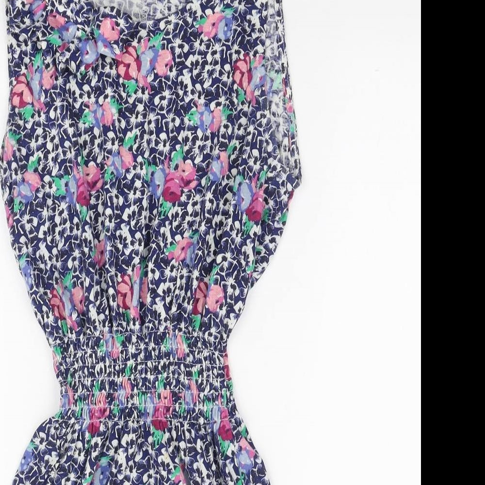 Topshop Womens Blue Floral Cotton Mini Size 8 Boat Neck Pullover