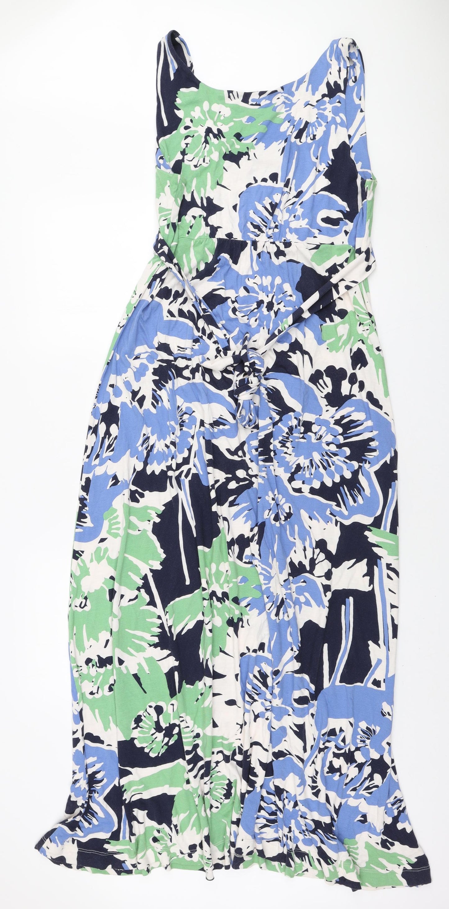 Monsoon Womens Blue Floral Viscose Maxi Size 18 Round Neck Tie