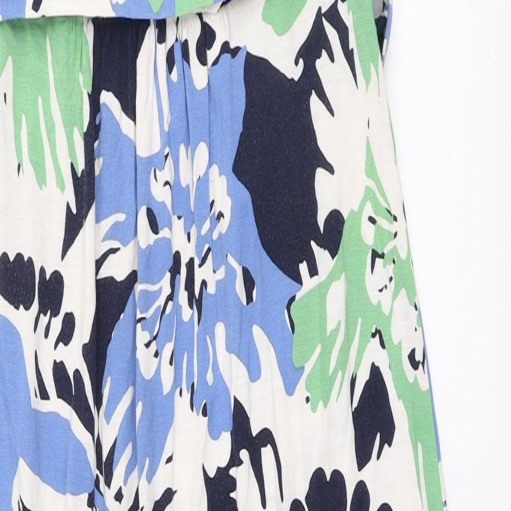 Monsoon Womens Blue Floral Viscose Maxi Size 18 Round Neck Tie