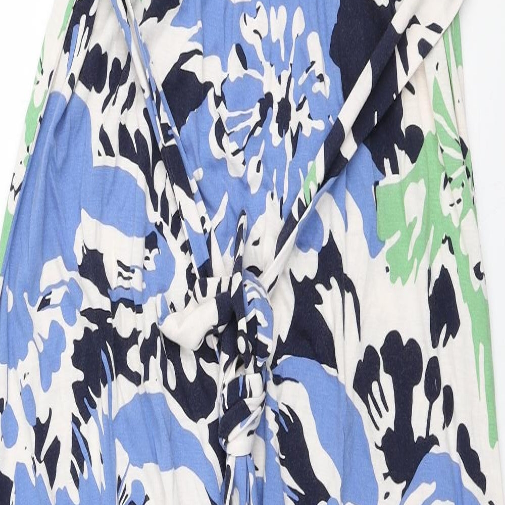 Monsoon Womens Blue Floral Viscose Maxi Size 18 Round Neck Tie