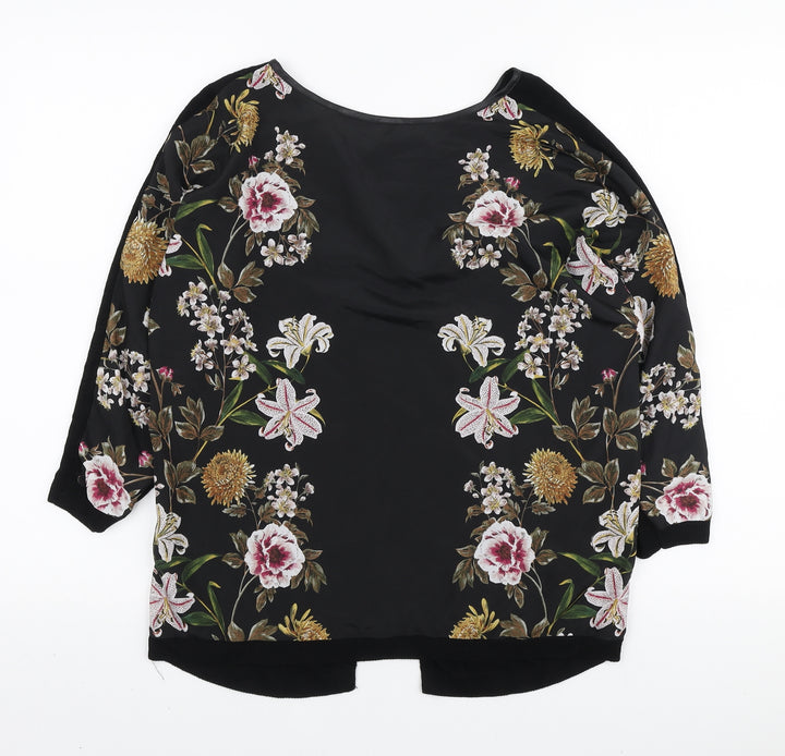 Oasis Womens Black Floral Polyester Basic Blouse Size XS Round Neck