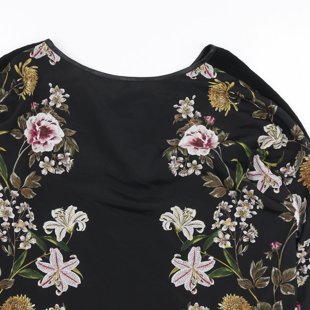 Oasis Womens Black Floral Polyester Basic Blouse Size XS Round Neck