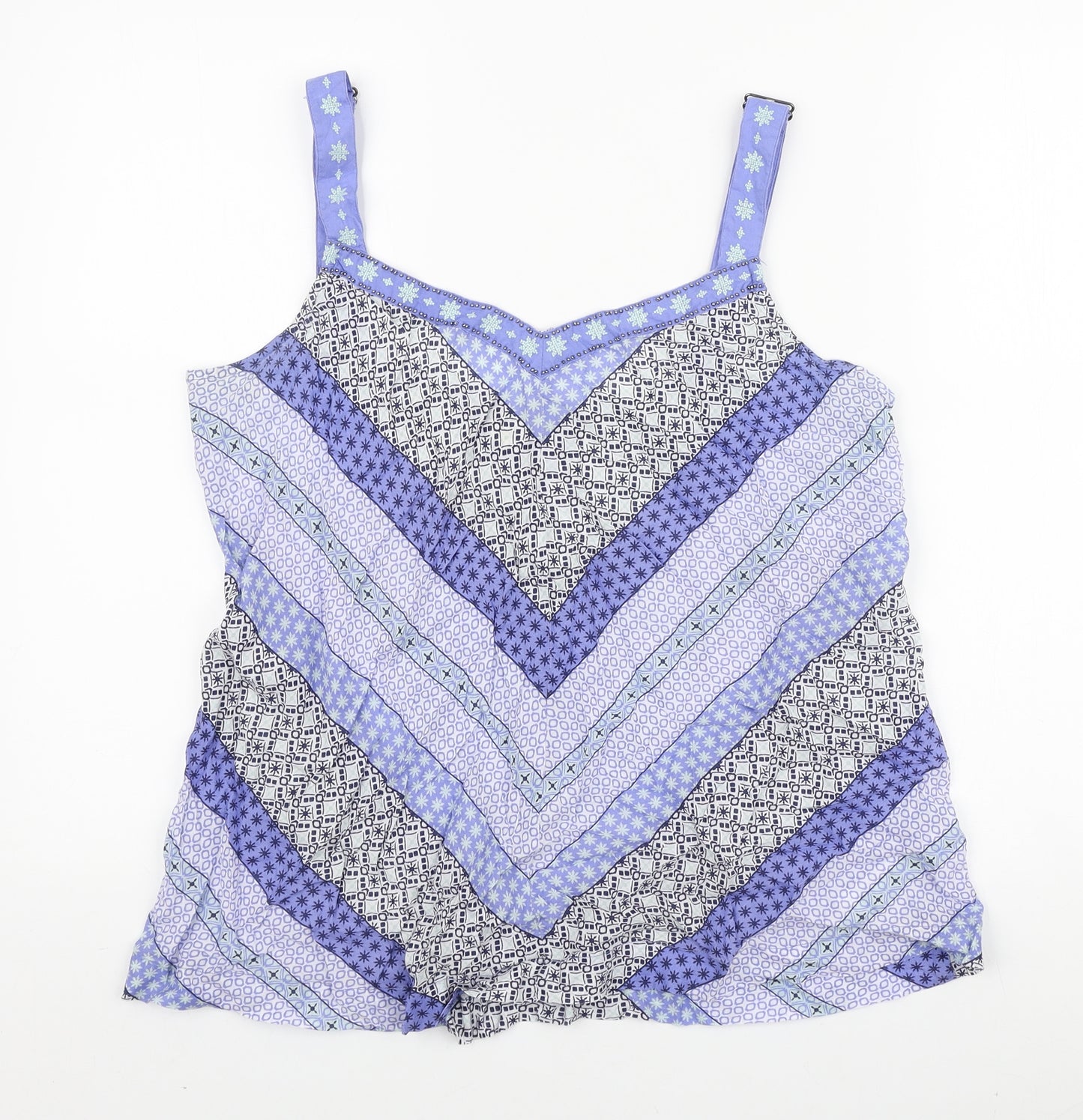 M&Co Womens Blue Geometric Viscose Camisole Tank Size 18 V-Neck