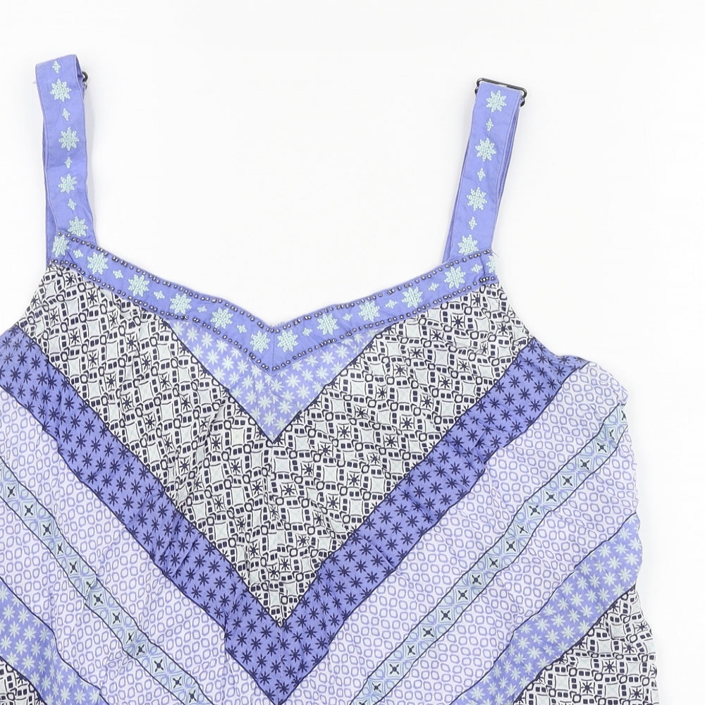 M&Co Womens Blue Geometric Viscose Camisole Tank Size 18 V-Neck