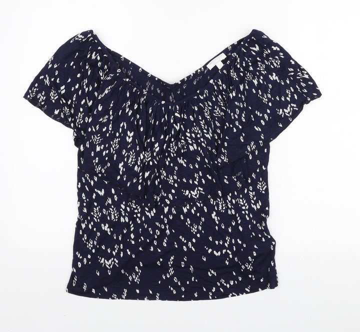 Monsoon Womens Blue Geometric Viscose Basic Blouse Size S V-Neck