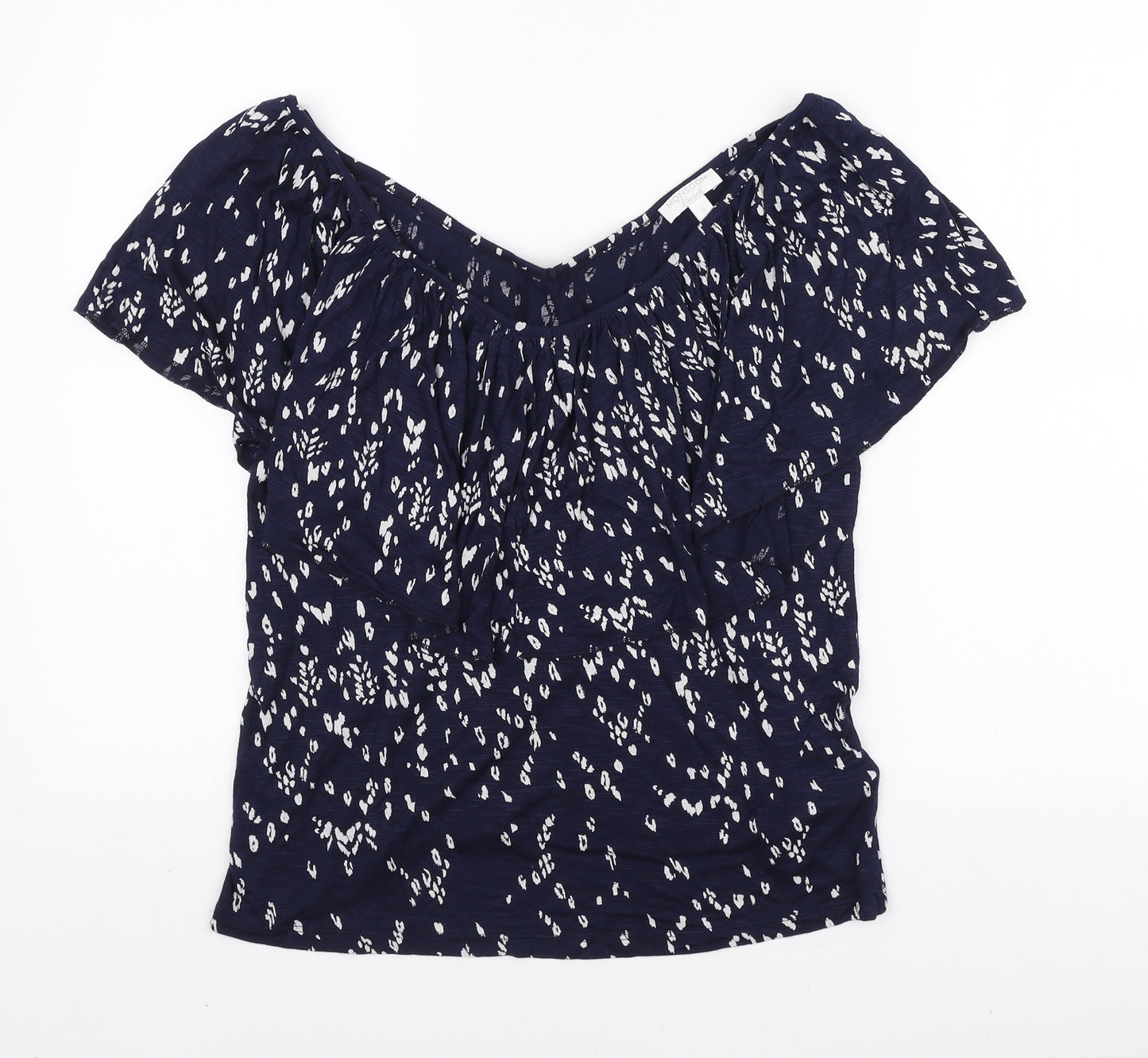 Monsoon Womens Blue Geometric Viscose Basic Blouse Size S V-Neck