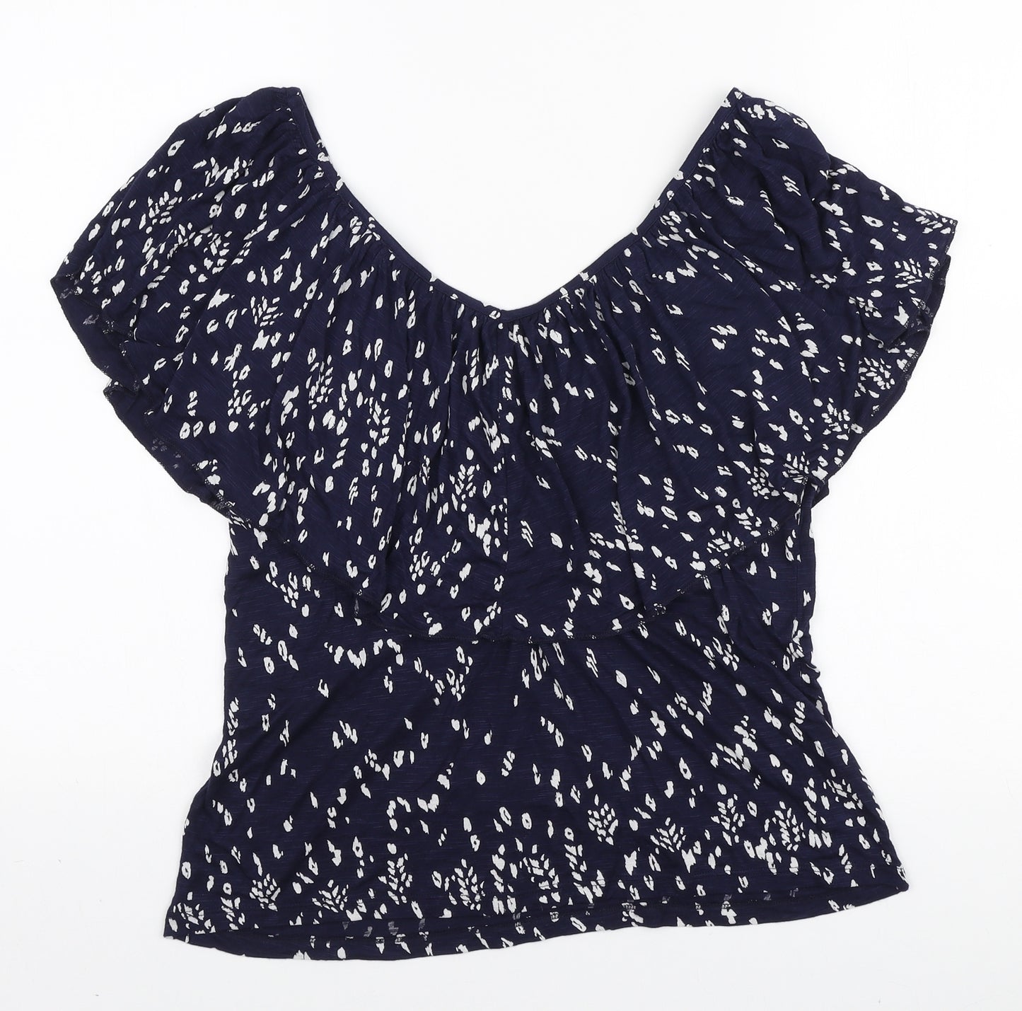 Monsoon Womens Blue Geometric Viscose Basic Blouse Size S V-Neck