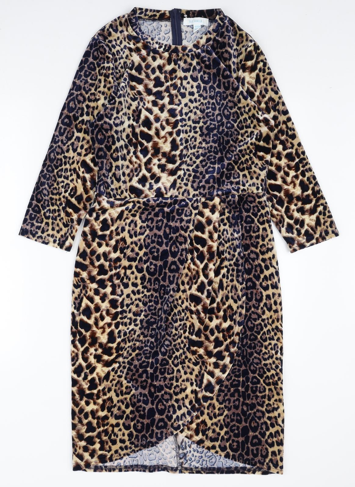 Blue Vanilla Womens Multicoloured Animal Print Polyester Bodycon Size 12 V-Neck Zip