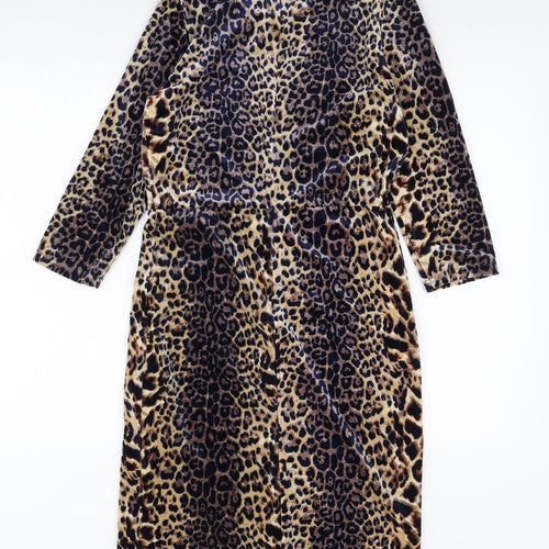 Blue Vanilla Womens Multicoloured Animal Print Polyester Bodycon Size 12 V-Neck Zip