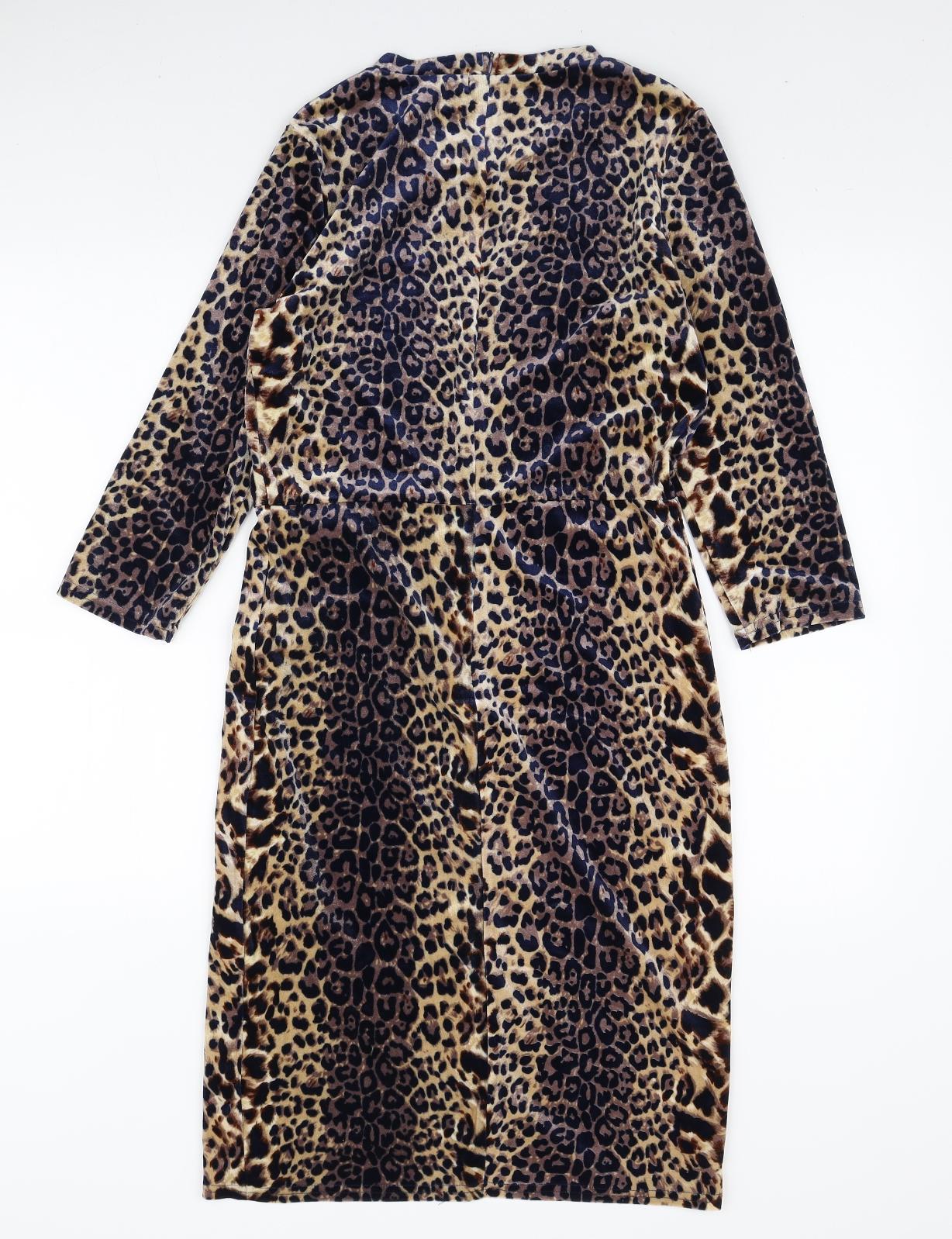 Blue Vanilla Womens Multicoloured Animal Print Polyester Bodycon Size 12 V-Neck Zip