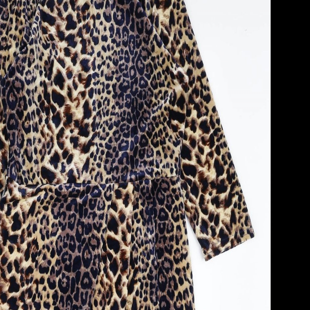 Blue Vanilla Womens Multicoloured Animal Print Polyester Bodycon Size 12 V-Neck Zip