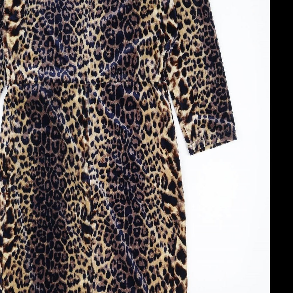 Blue Vanilla Womens Multicoloured Animal Print Polyester Bodycon Size 12 V-Neck Zip