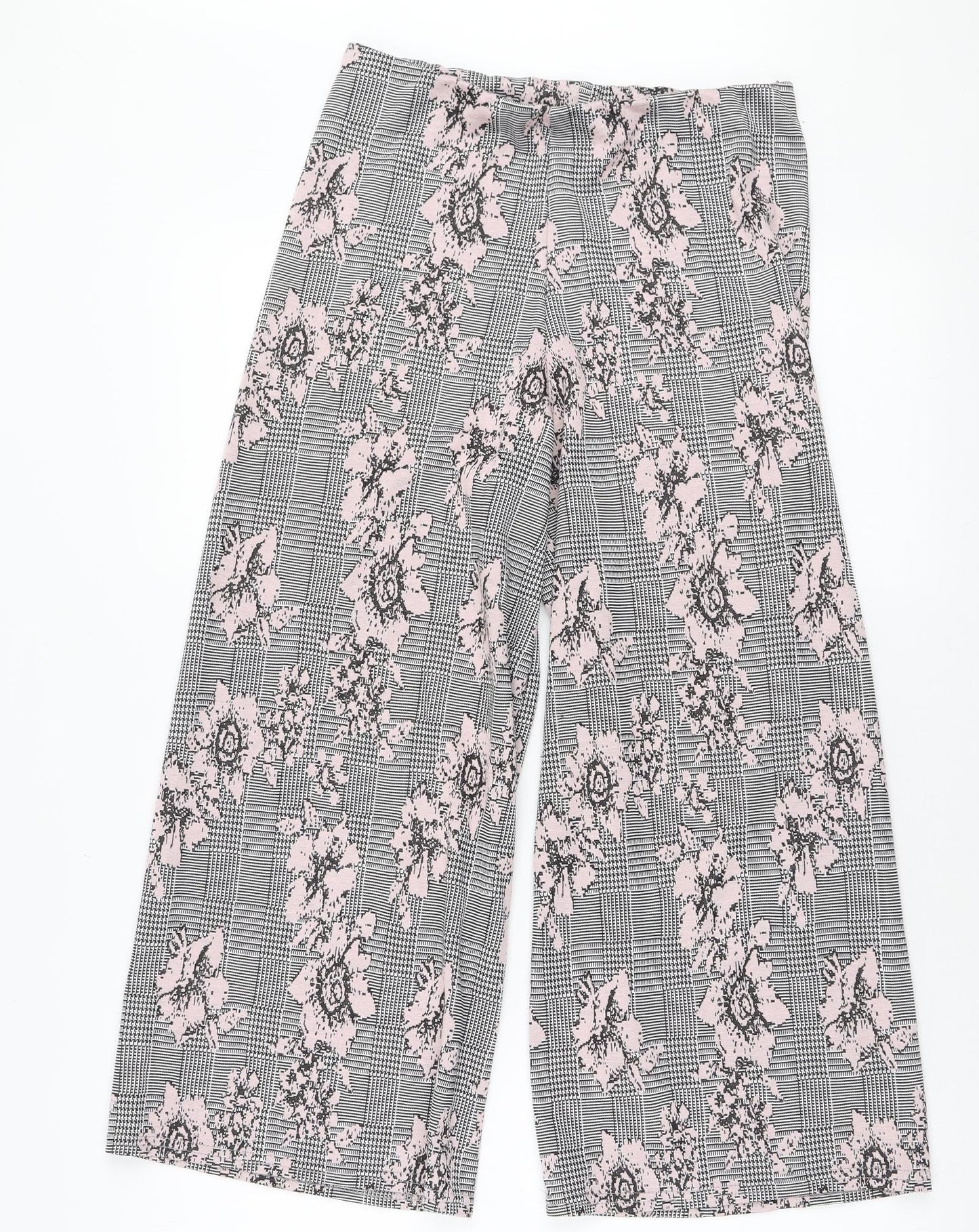 Primark Womens Grey Floral Polyester Cropped Trousers Size 12 L22 in Regular