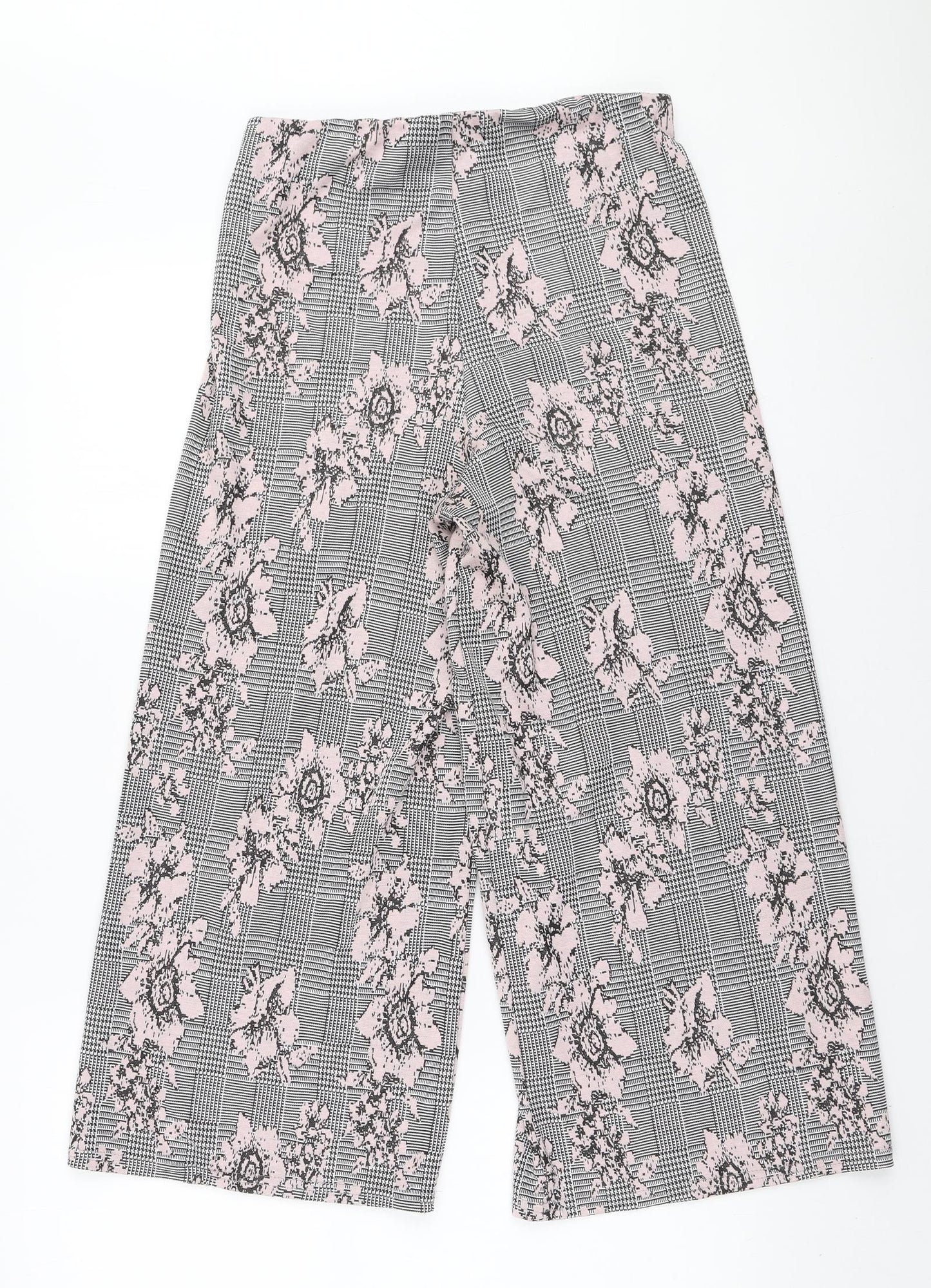 Primark Womens Grey Floral Polyester Cropped Trousers Size 12 L22 in Regular