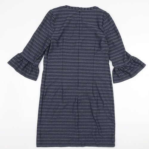 TU Womens Blue Striped Polyester A-Line Size 12 Round Neck Zip