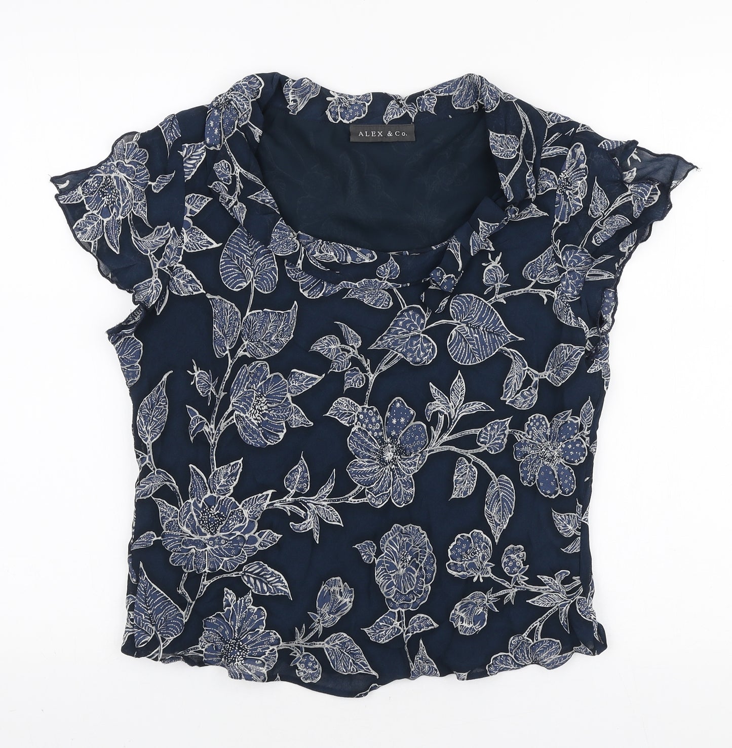 Alex & Co Womens Blue Floral Viscose Basic Blouse Size 16 Scoop Neck