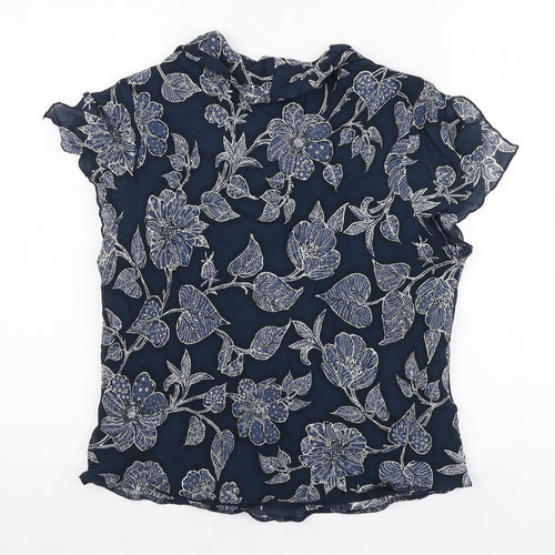 Alex & Co Womens Blue Floral Viscose Basic Blouse Size 16 Scoop Neck
