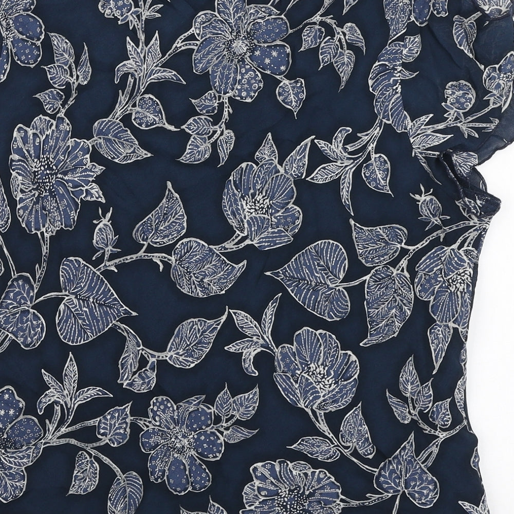 Alex & Co Womens Blue Floral Viscose Basic Blouse Size 16 Scoop Neck