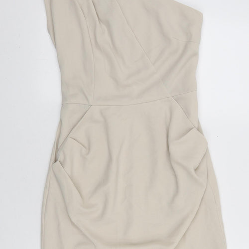 Warehouse Womens Ivory Polyester Bodycon Size 10 One Shoulder Zip