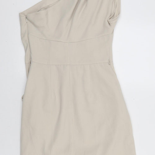 Warehouse Womens Ivory Polyester Bodycon Size 10 One Shoulder Zip