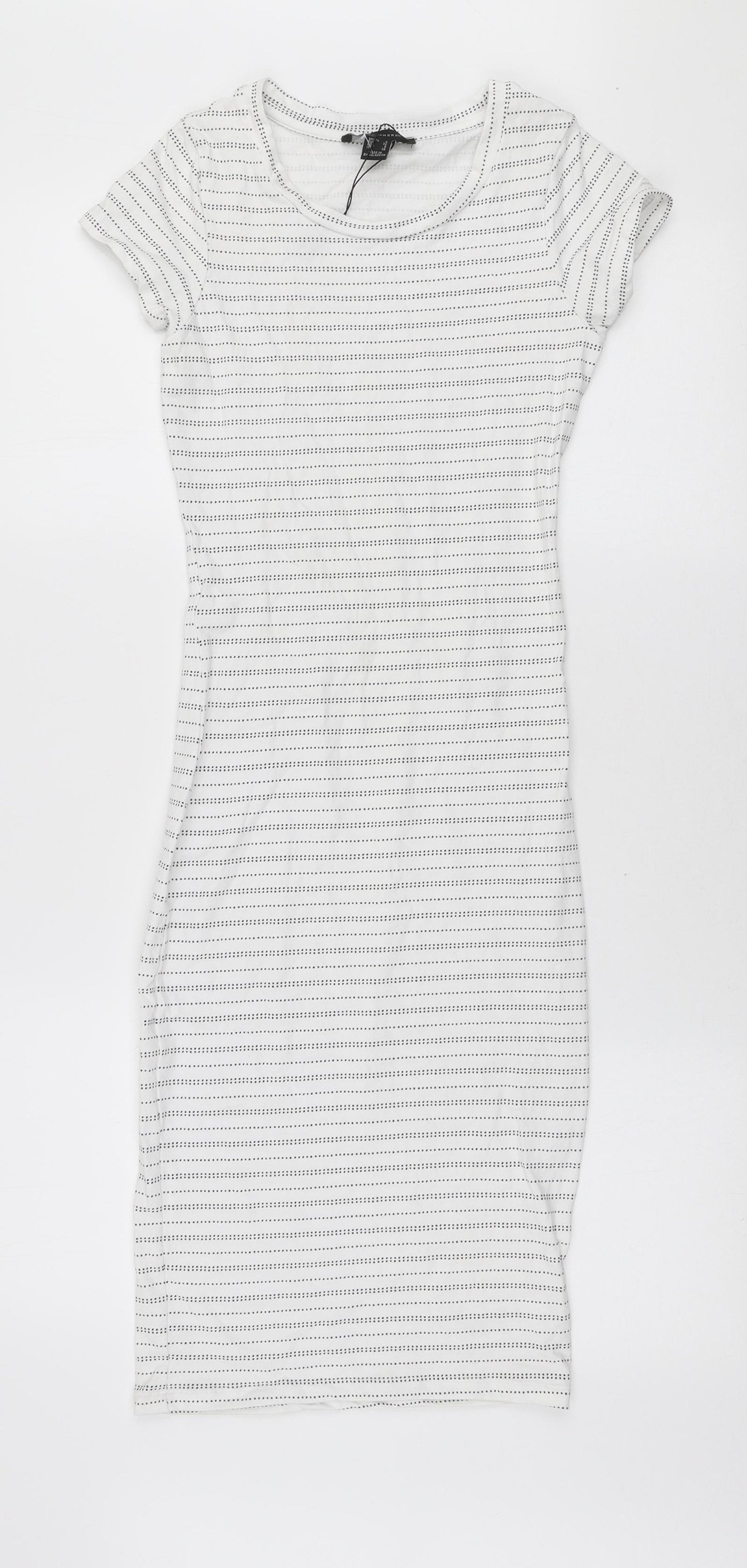 Primark Womens White Striped Cotton Bodycon Size 4 Round Neck Pullover
