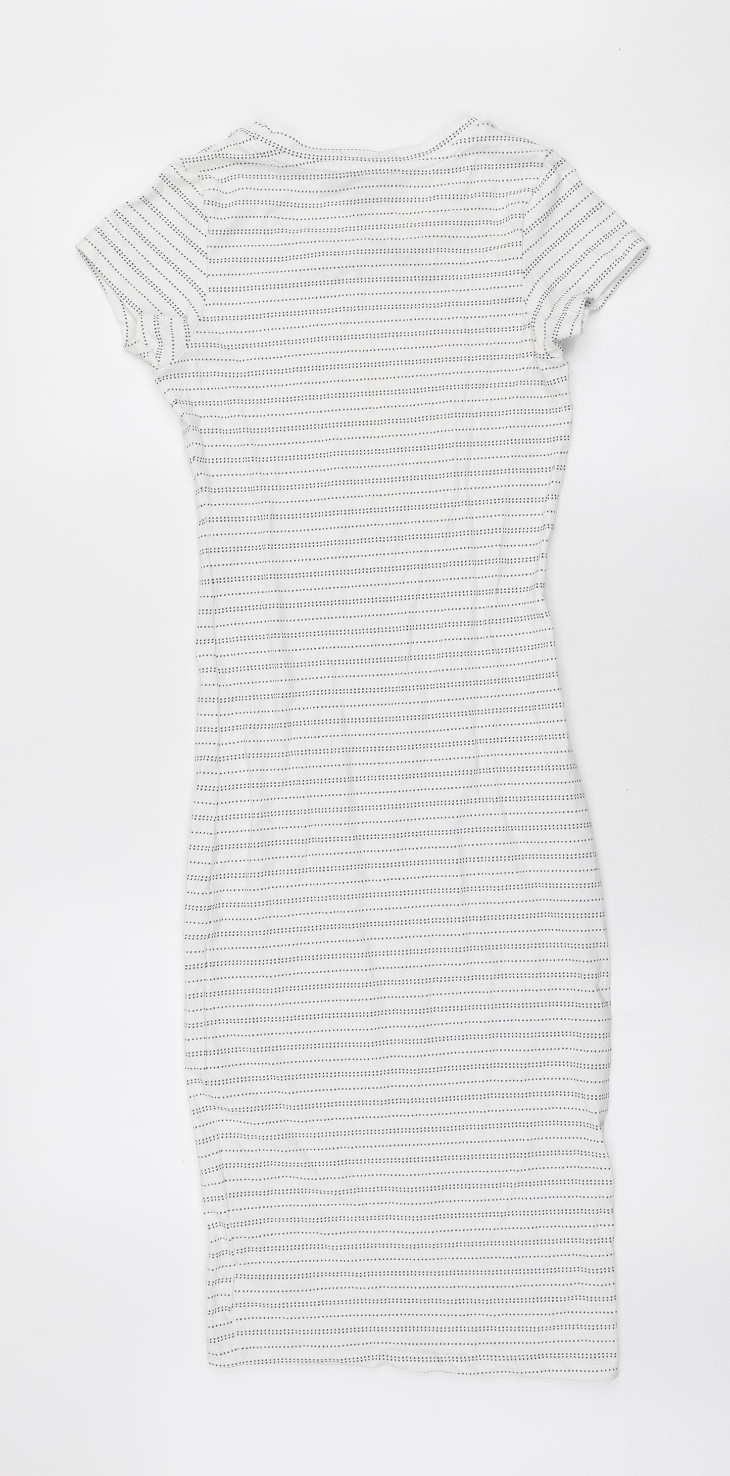 Primark Womens White Striped Cotton Bodycon Size 4 Round Neck Pullover