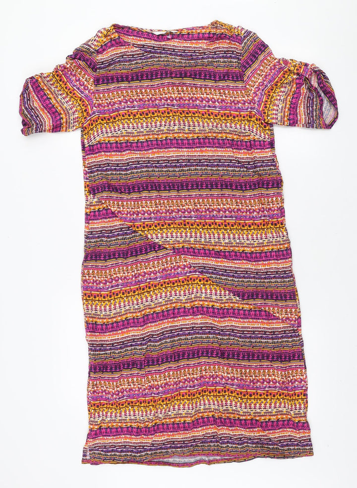 DASH Womens Multicoloured Geometric Viscose A-Line Size 10 Boat Neck Pullover
