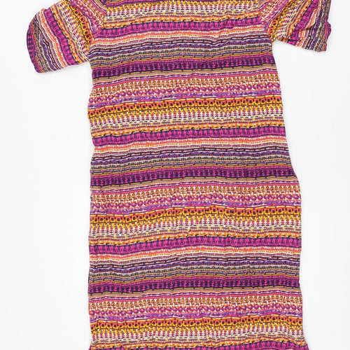 DASH Womens Multicoloured Geometric Viscose A-Line Size 10 Boat Neck Pullover