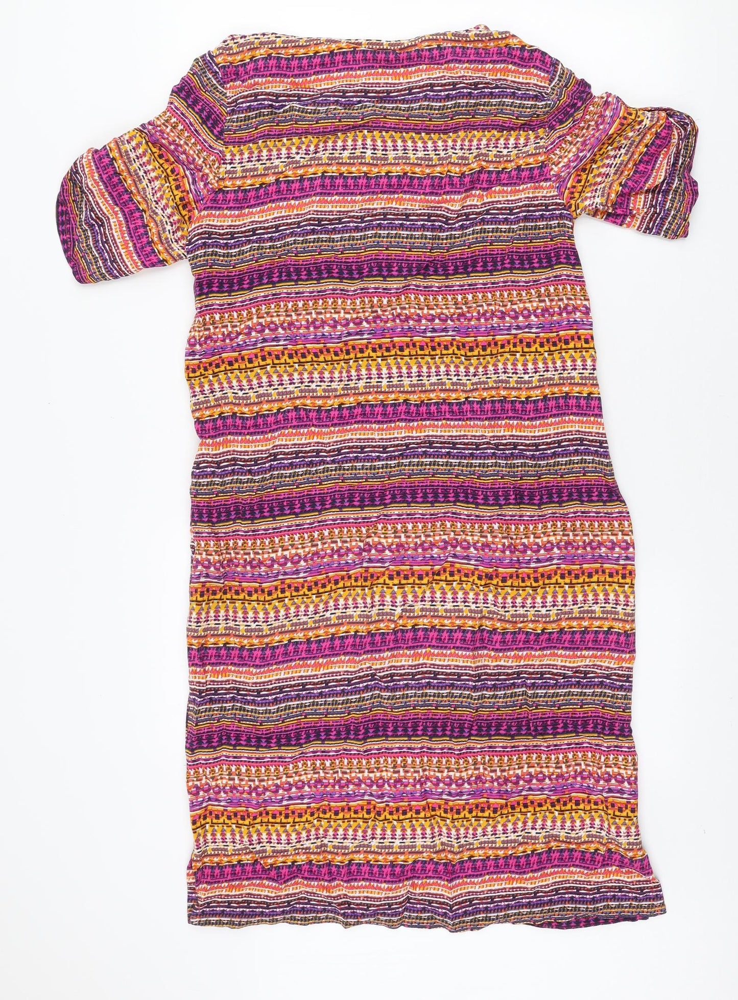 DASH Womens Multicoloured Geometric Viscose A-Line Size 10 Boat Neck Pullover