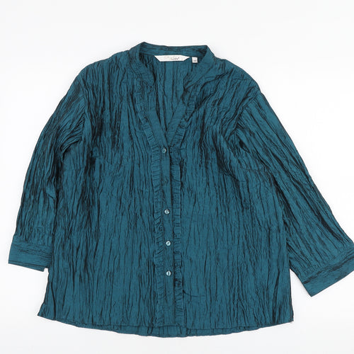 EWM Womens Blue Polyester Basic Button-Up Size 16 Sweetheart