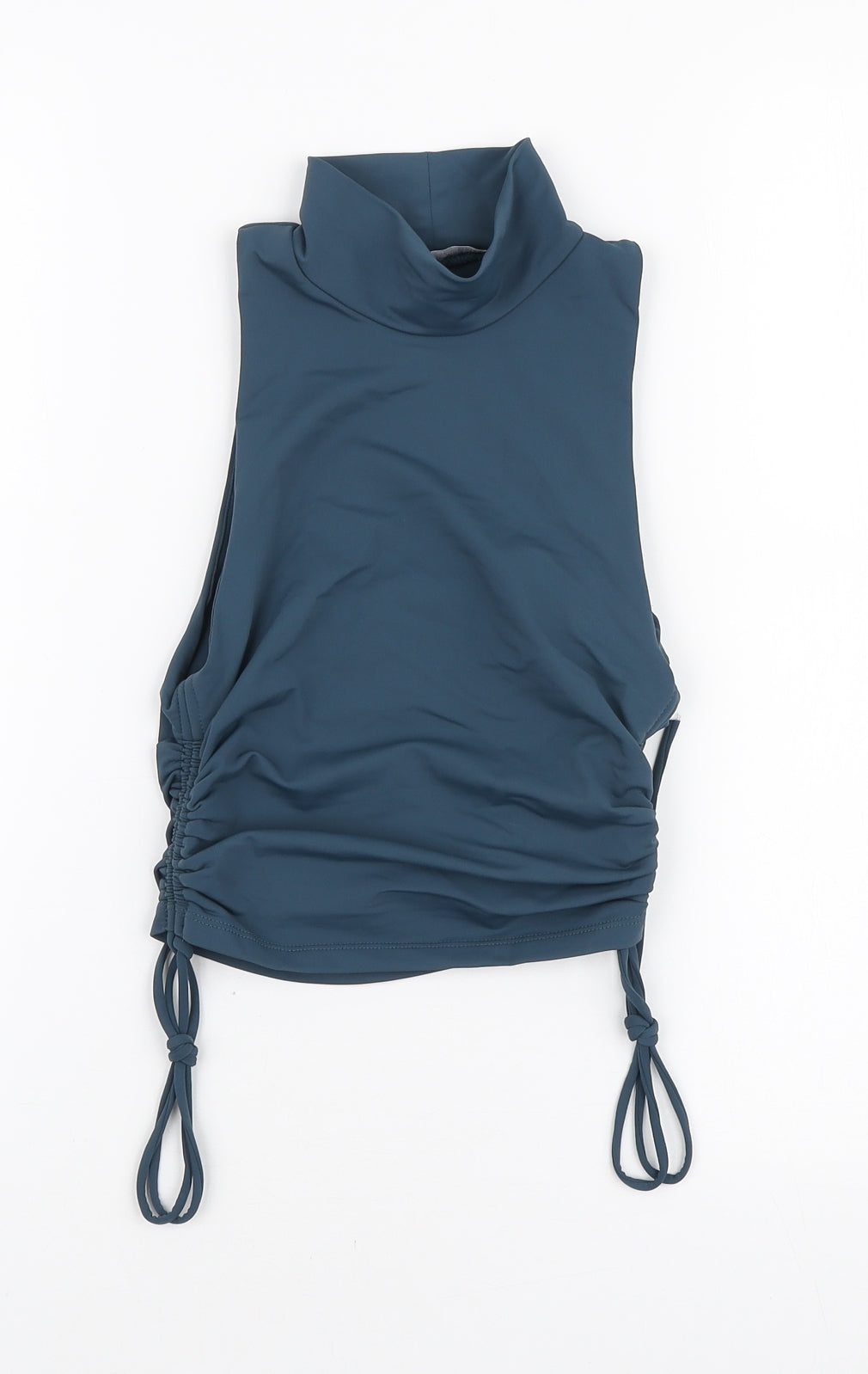 Zara Womens Blue Polyamide Basic Tank Size S High Neck - Ruched Side Detail