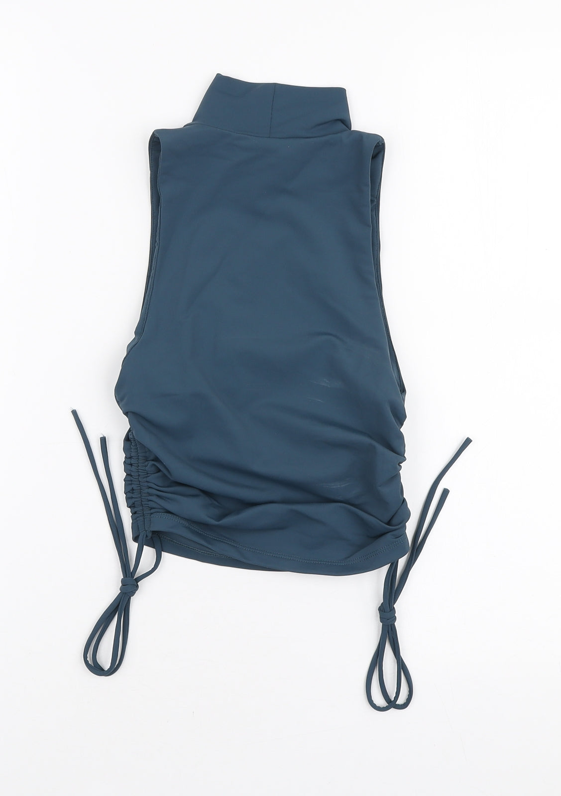 Zara Womens Blue Polyamide Basic Tank Size S High Neck - Ruched Side Detail