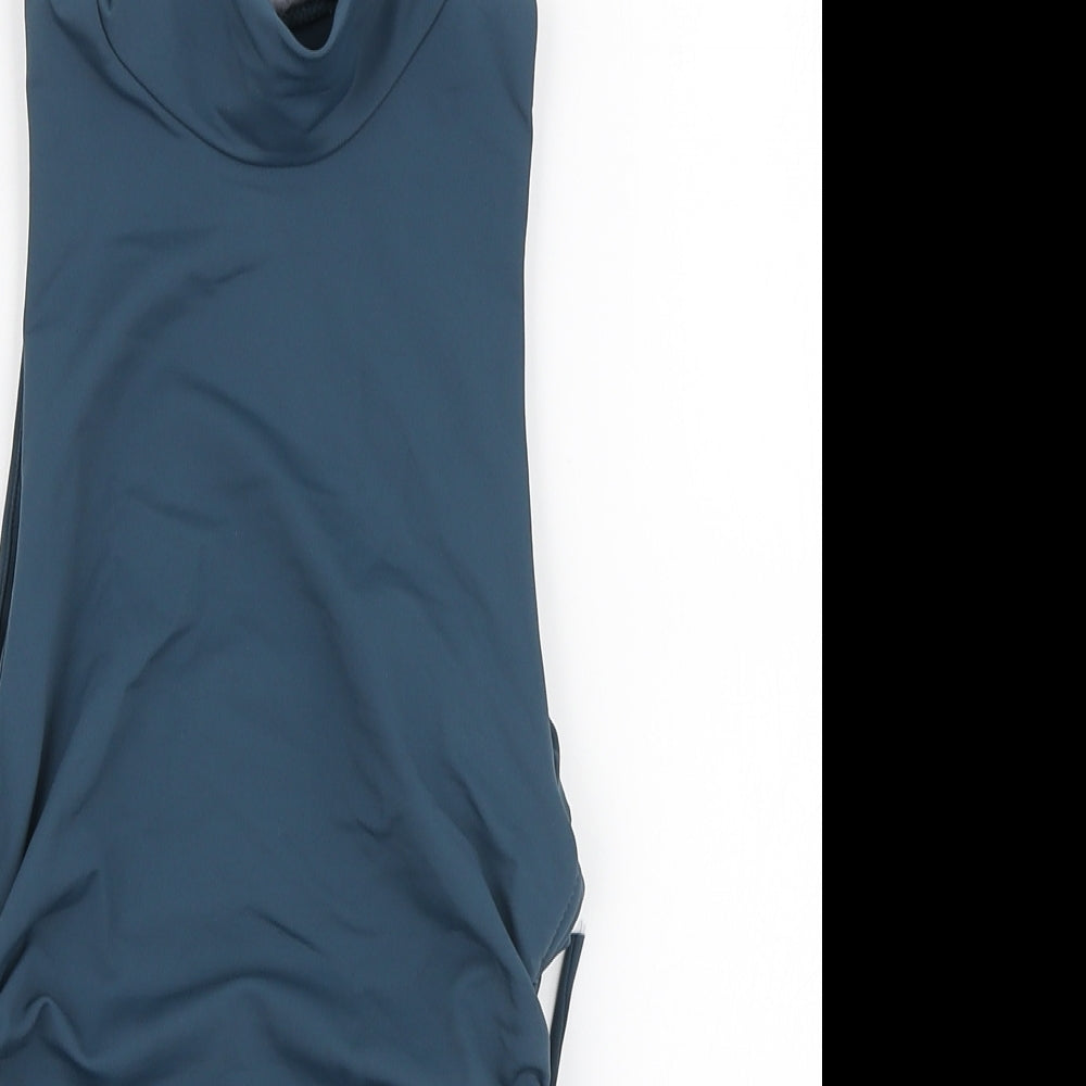 Zara Womens Blue Polyamide Basic Tank Size S High Neck - Ruched Side Detail