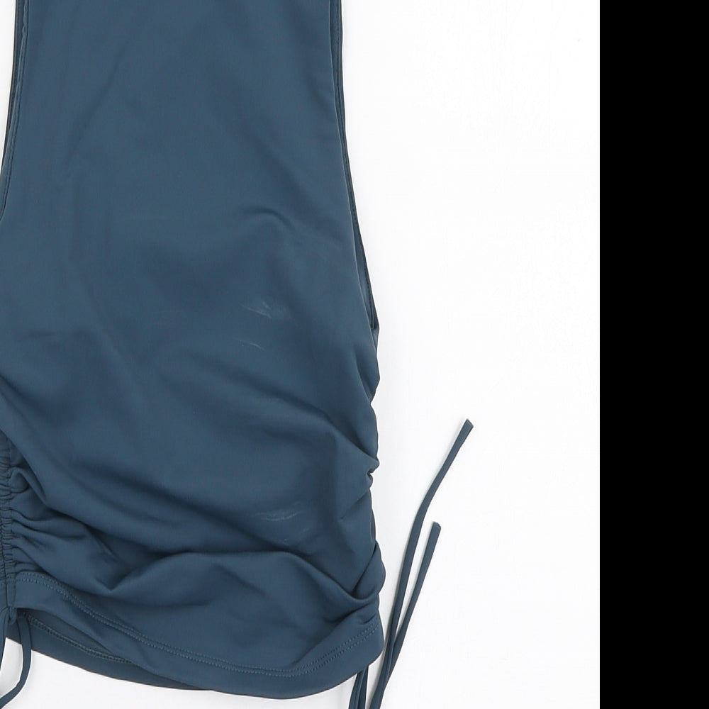 Zara Womens Blue Polyamide Basic Tank Size S High Neck - Ruched Side Detail