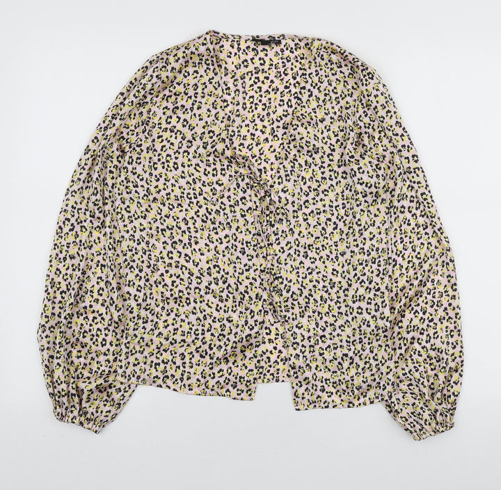 Topshop Womens Multicoloured Animal Print Polyester Basic Blouse Size 6 V-Neck