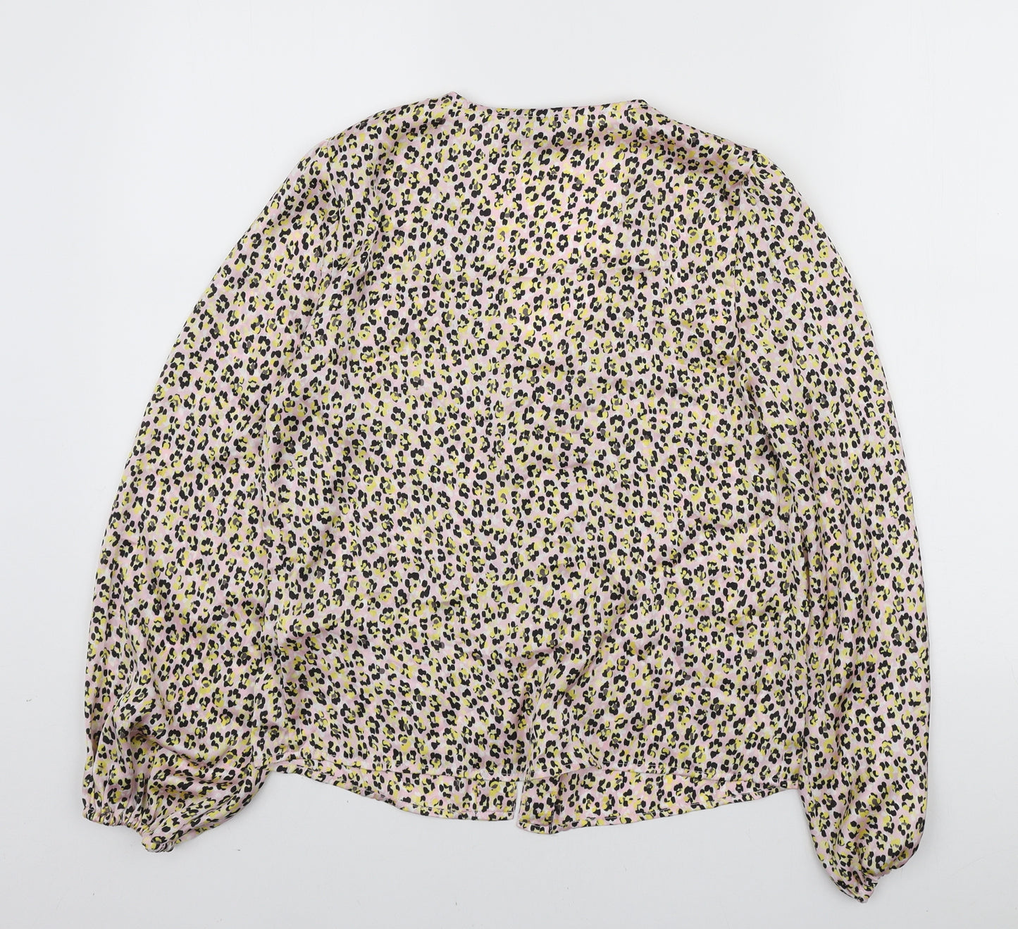 Topshop Womens Multicoloured Animal Print Polyester Basic Blouse Size 6 V-Neck
