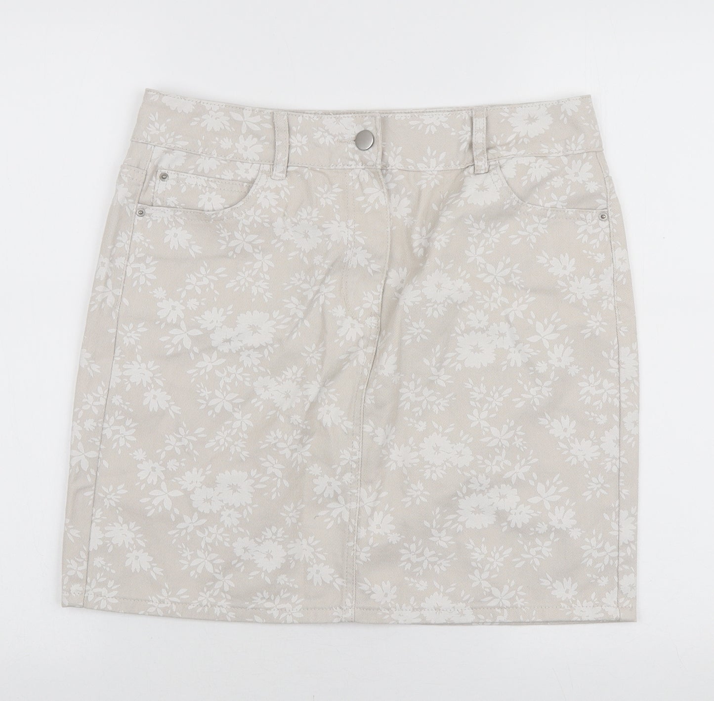 NEXT Womens Ivory Floral Cotton Mini Skirt Size 12 Zip