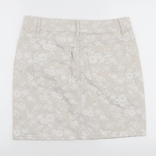NEXT Womens Ivory Floral Cotton Mini Skirt Size 12 Zip